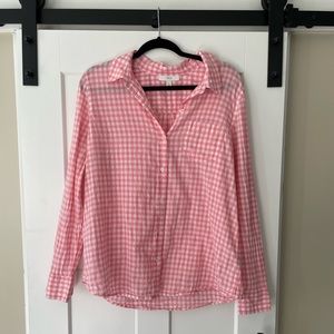 Pink Gingham Button Down Shirt for Women!
